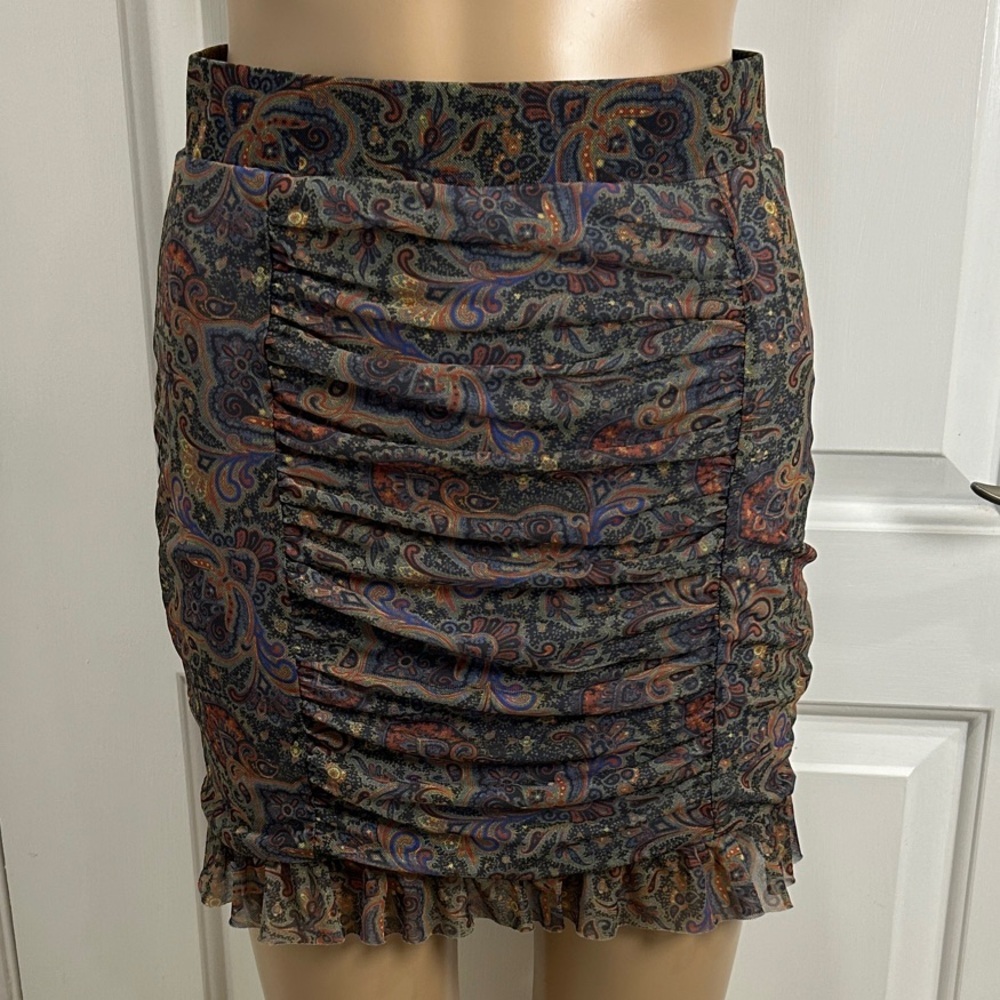 Free People Romi Mesh Women's Paisley Ruched Mini Skirt - Multicolor size